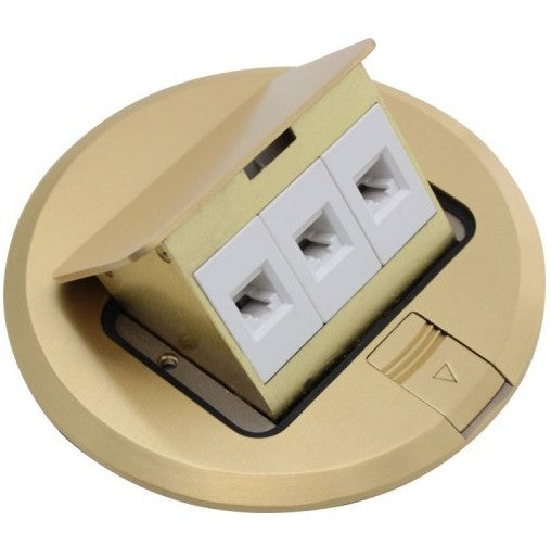 Orbit Floor Box Round Popup Cover Only with Low Voltage(RJ45), Brass FLBPULRCBR