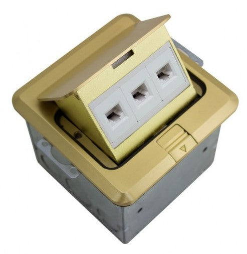 Orbit Floor Box Popup with Low Voltage(RJ45), Square Cover, Brass FLBPULSBR