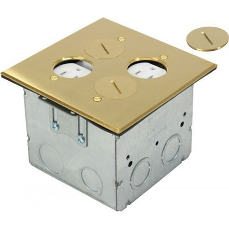 Orbit Floor Box Rnd Plug Type, (Sqr. Plt) with 2 Recept.(T.R.), Brass FLBR2GDDBR