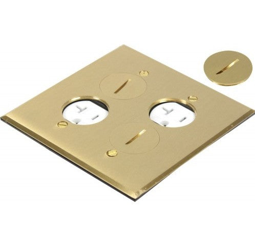 Orbit Floor Box Rnd Plug (Sqr. Plt)W 2 Recept.(T.R.), Cvr Only, Brass FLBR2GDDCBR