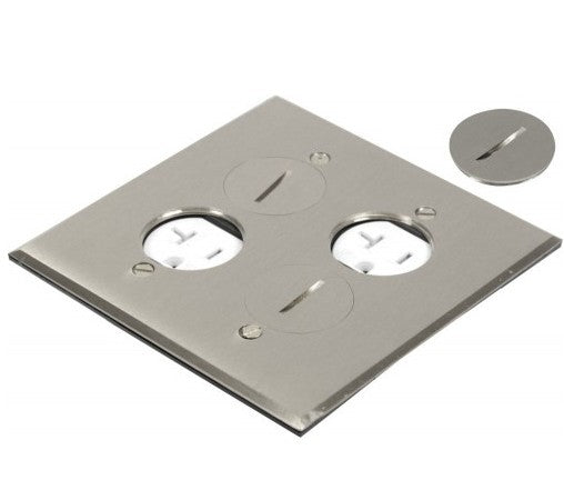 Orbit Floor Box Rnd Plug (Sqr. Plt)W 2 Rcpt.(T.R.), Cvr Only, Stainless Steel FLBR2GDDCSS