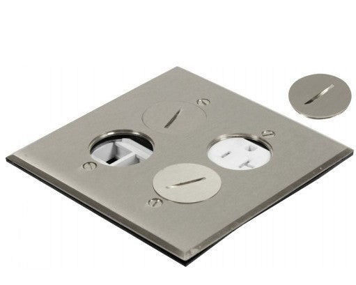 Orbit Floor Box Rnd Plug (Sqr.Plt)Wrcpt.(T.R.) and (Kjh 4 P), Cvr Only, Stainless Steel FLBR2GDLCSS